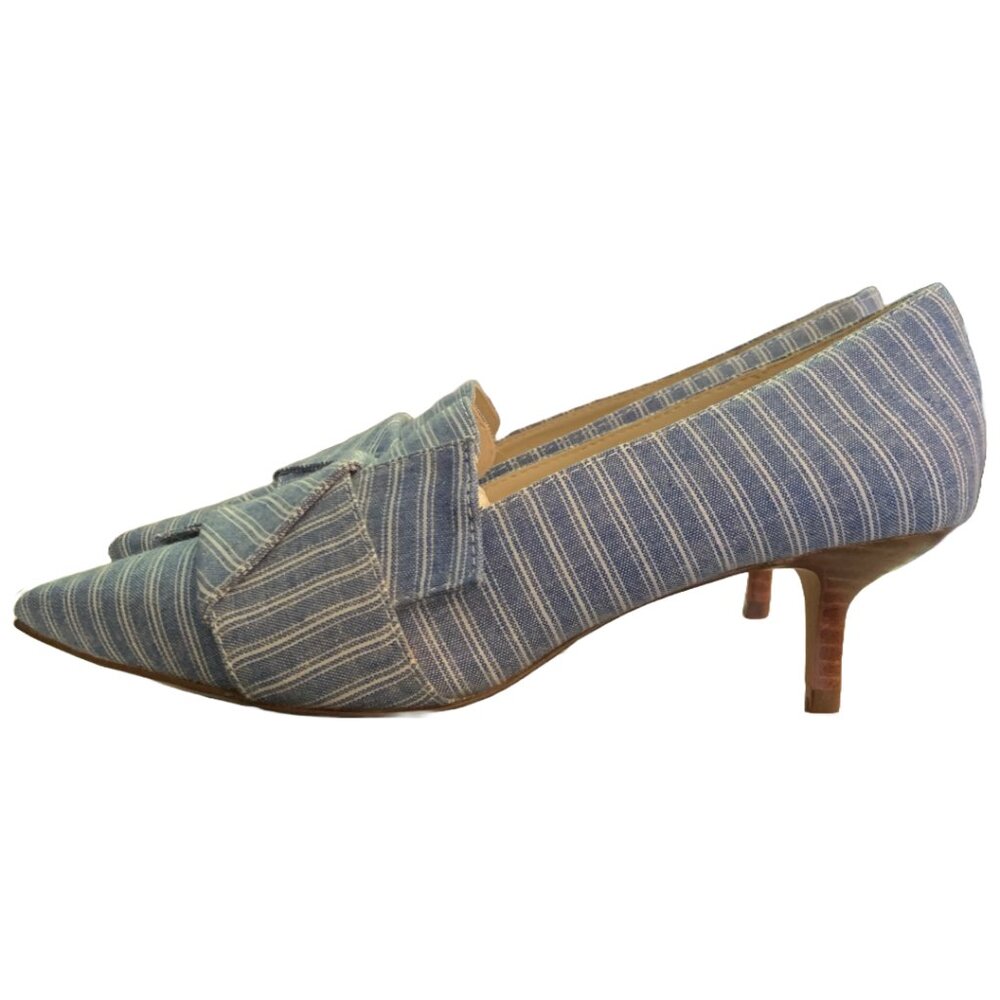 NWT NINE WEST Womens' Blue & White Pinstripe Pointed Toe Kitten Heels Sz 5.5 - Picture 6 of 8